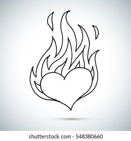 Heart in fire freehand drawing vector illustration
