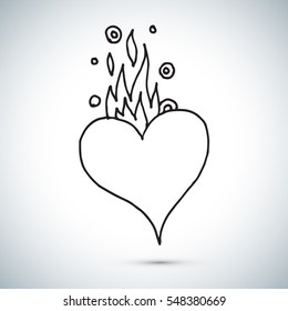 Heart and fire freehand drawing vector illustration