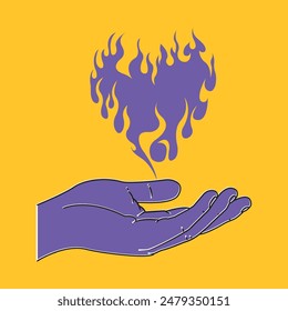 Heart of Fire on Hand Illustration: Emblem of Passion and Unity.