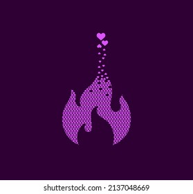 Heart fire points pixel logo. Fire, romantic and heart symbols. Heart sign pixel up. Hearts are filled with a sign of interest. Complementary and integrative pixel movement.