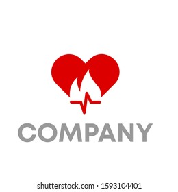 heart fire pulse logo icon design template sign