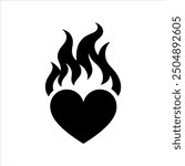 Heart with fire silhouette vector illustration design on white background.