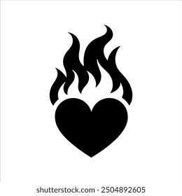 Heart with fire silhouette vector illustration design on white background.