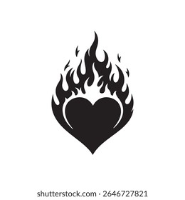 Heart with fire silhouette vector illustration design on white background.