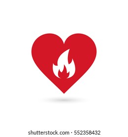 Heart in fire symbol, vector simple isolated sign.