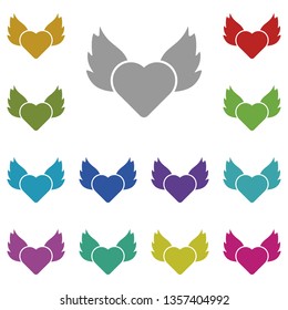 Heart, fire, wings multi color icon. Simple thin line, outline vector of valentines day icons for UI and UX, website or mobile application