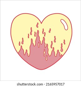 Corazón con fuego. ilustración vectorial y2k.