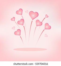 Heart firework. Beautiful flat pink firework isolated on light pink background. Design for Valentine day