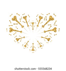 Heart firework gold. Beautiful flat golden firework isolated on white background. Bright decoration design Valentine day, romantic love card, wedding celebration, festival Vector illustration