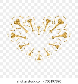 Heart firework gold. Beautiful flat golden firework isolated on transparent background. Bright decoration design Valentine day, romantic love card, wedding celebration, festival Vector illustration