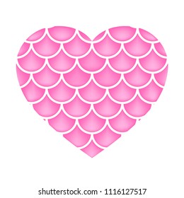 Heart with fish scales. Mermaid pattern. Vector cute illustration. Flat design element. Fabric textile printing