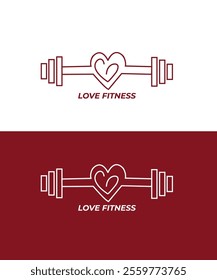 Heart fitness and gym logo, love gym logo, love barbell logo 

