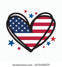 Heart Flag, 4th of July, July 4th, Fourth of July, America, USA Flag, Independence Day Shirt, Cut File Cricut, Vector Files for Cricut