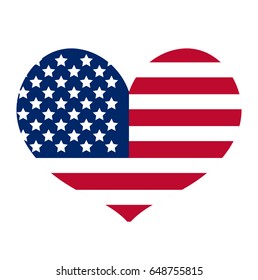 Heart with the flag of america icon, flat style. Isolated on white background. Vector illustration