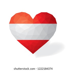 A Heart with flag of Austria. Polygonal logo of love Independence Day. 