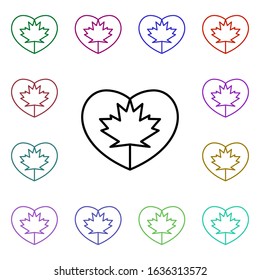 Heart flag of canada multi color style icon. Simple thin line, outline vector of heartbeat icons for ui and ux, website or mobile application