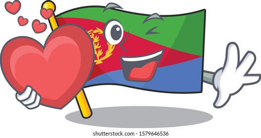 With heart flag eritrea cartoon character mascot style