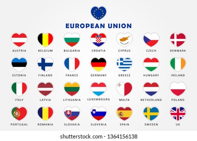 Heart Flag of Europe Countries template design. Vector Eps 10