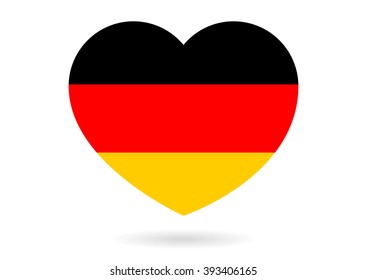 Heart with flag of Germany inside with small shadow, isolated on white
