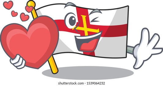 With heart flag guernsey flies the character pole