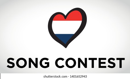 Heart with the flag of Holland and with the phrase "song contest"