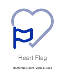 Heart Flag and love icon concept