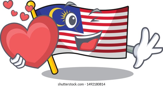 With heart flag malaysia hoisted on cartoon pole