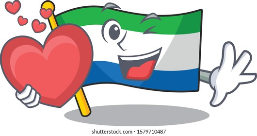 With heart flag sierra leone cartoon character mascot style