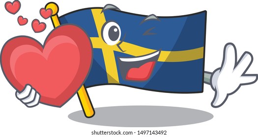 With heart flag sweden with the mascot shape