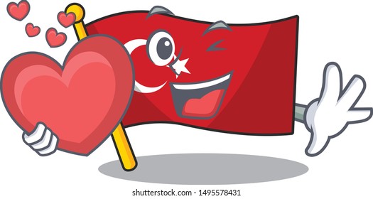 With heart flag turkey in the mascot shape
