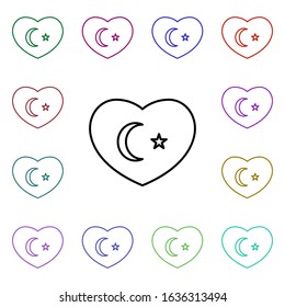 Heart flag of turkey multi color style icon. Simple thin line, outline vector of heartbeat icons for ui and ux, website or mobile application