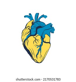 Heart. Flag of Ukraine, symbol. No war. Blue-yellow. Isolated vector illustration.