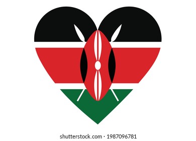 Vector de bandera cardíaca de Kenia sobre fondo blanco.