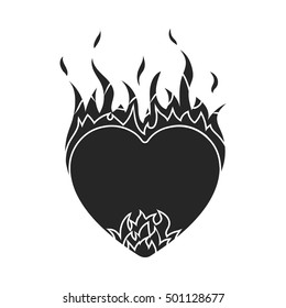 Heart in flame icon in black style isolated on white background. Romantic symbol stock vector illustration.
