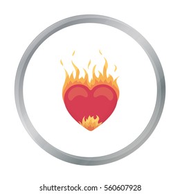 Heart in flame icon in cartoon style isolated on white background. Romantic symbol stock vector illustration.