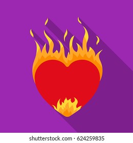 Heart in flame icon in flat style isolated on white background. Romantic symbol stock vector illustration.