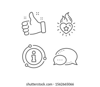 Heart flame line icon. Chat bubble, info sign elements. Love fire emotion sign. Valentine day symbol. Linear heart flame outline icon. Information bubble. Vector