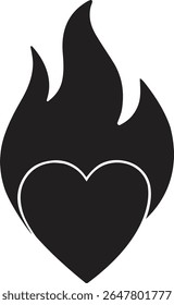 heart, flame, love, fire, passion, burning, illustration, romantic, silhouette