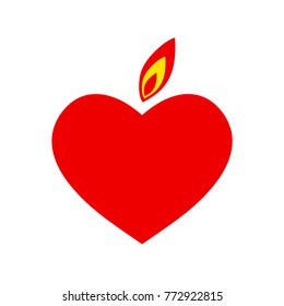 Heart with a flame. Valentine heart simbol. Heart vector illustration