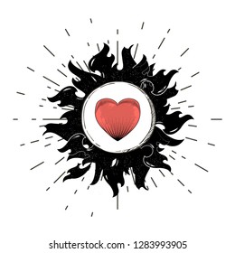 heart flame vector drawing sketch black and gold