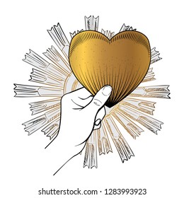 heart flame vector drawing sketch black and gold