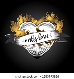 heart flame vector drawing sketch black and gold