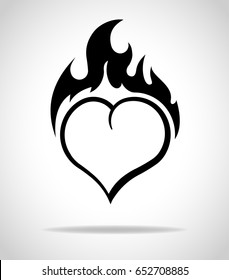 Heart with flame. Vector illustration in flat icon style, design for tattoo, valentines card or etc