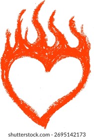 Heart In Flames Crayon Chalk Drawing Doodle Vector