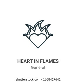 Herz in Flammen Umriss Vektorillustration Symbol. Schwarzes, dünne Vektorillustration in Flammen Symbol, einfache flache Elementgrafik aus bearbeitbarem Gesamtkonzept einzeln auf weißem Hintergrund