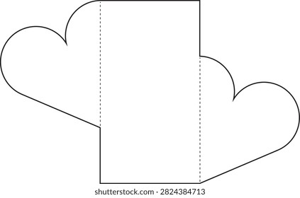 Heart Flap Folding Card Outline Template for Valentine Greetings, Wedding Invitations, Love Notes and Romantic Paper Craft Design
