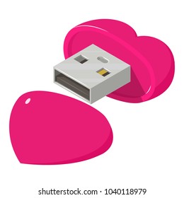Heart flash drive icon. Isometric illustration of heart flash drive vector icon for web