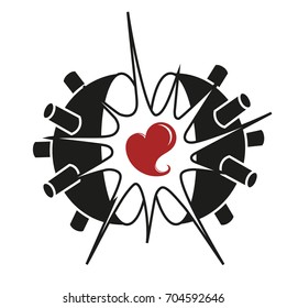 The heart flashes in the mine. Vector illustration.