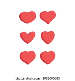 Heart flat 3d icon collection. Red hearts vector isometric illustrations.