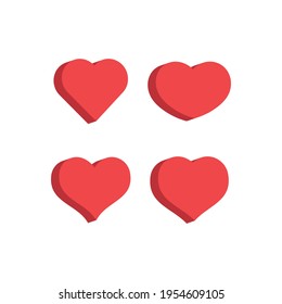 Heart flat 3d icon collection. Red hearts vector isometric illustrations.